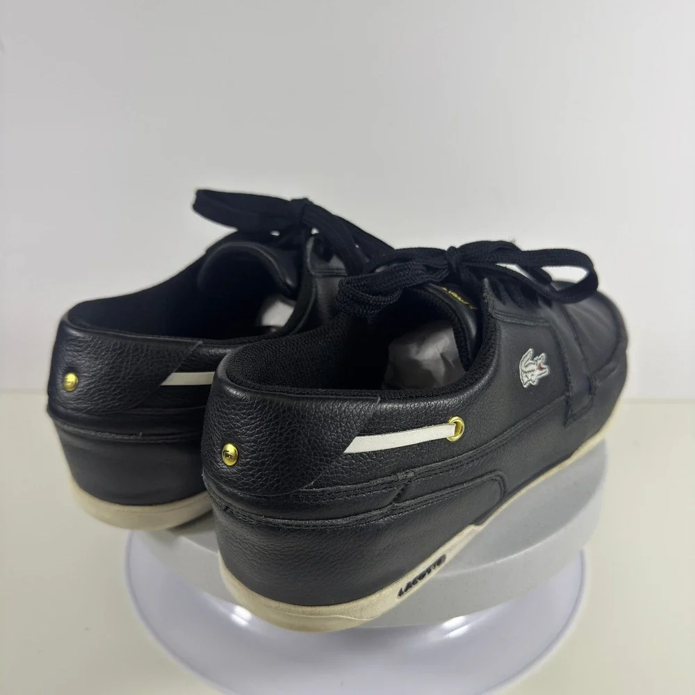 Lacoste Mens Black Leather Boat Shoes Low Top Sneakers‎ Gold Logo Moc Toe 10